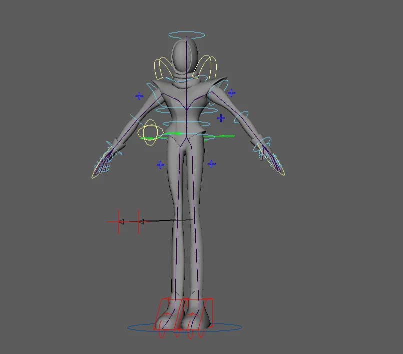 Rig capture: a character in T-pose and its controls